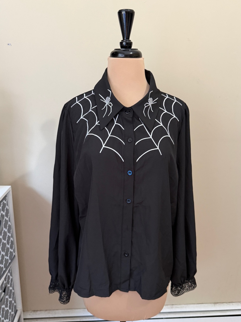 Womens button down shirt - spiderweb detail - new, with tags.